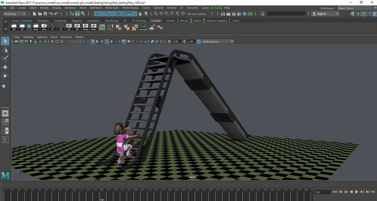 a girl kid playing skating tree - loopable 3D model_10