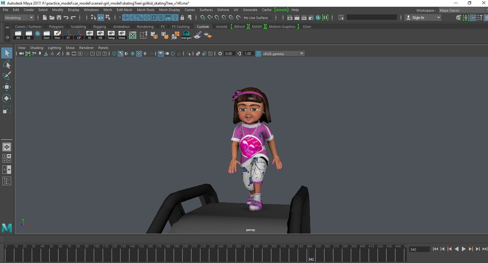 a girl kid playing skating tree - loopable 3D model_14