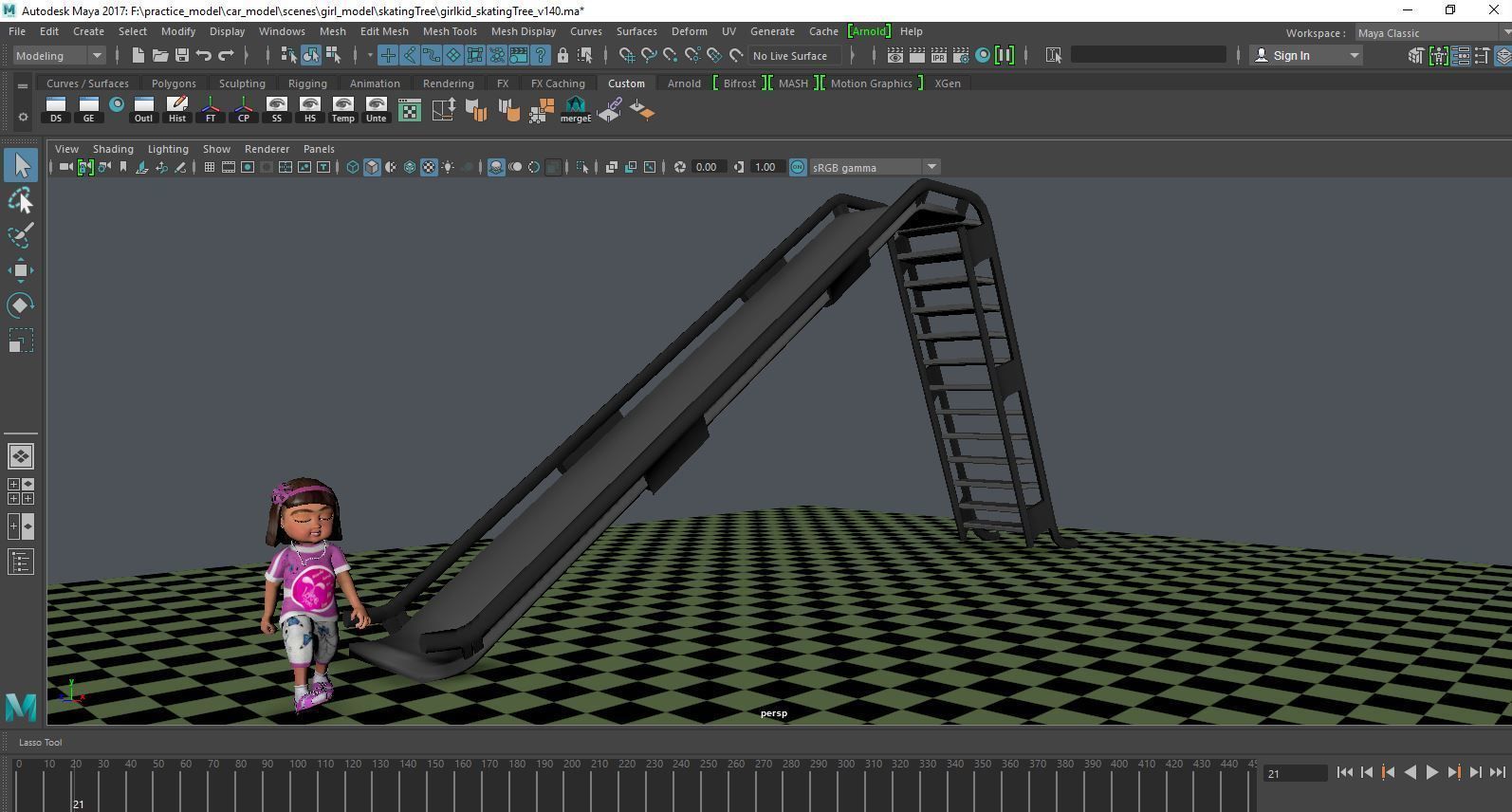 a girl kid playing skating tree - loopable 3D model_1