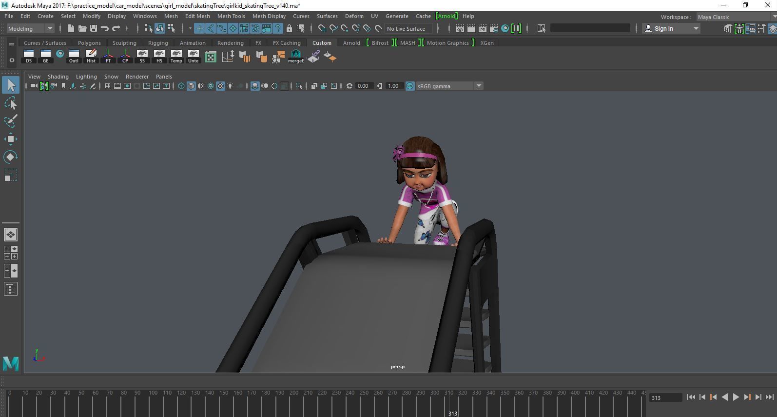a girl kid playing skating tree - loopable 3D model_9