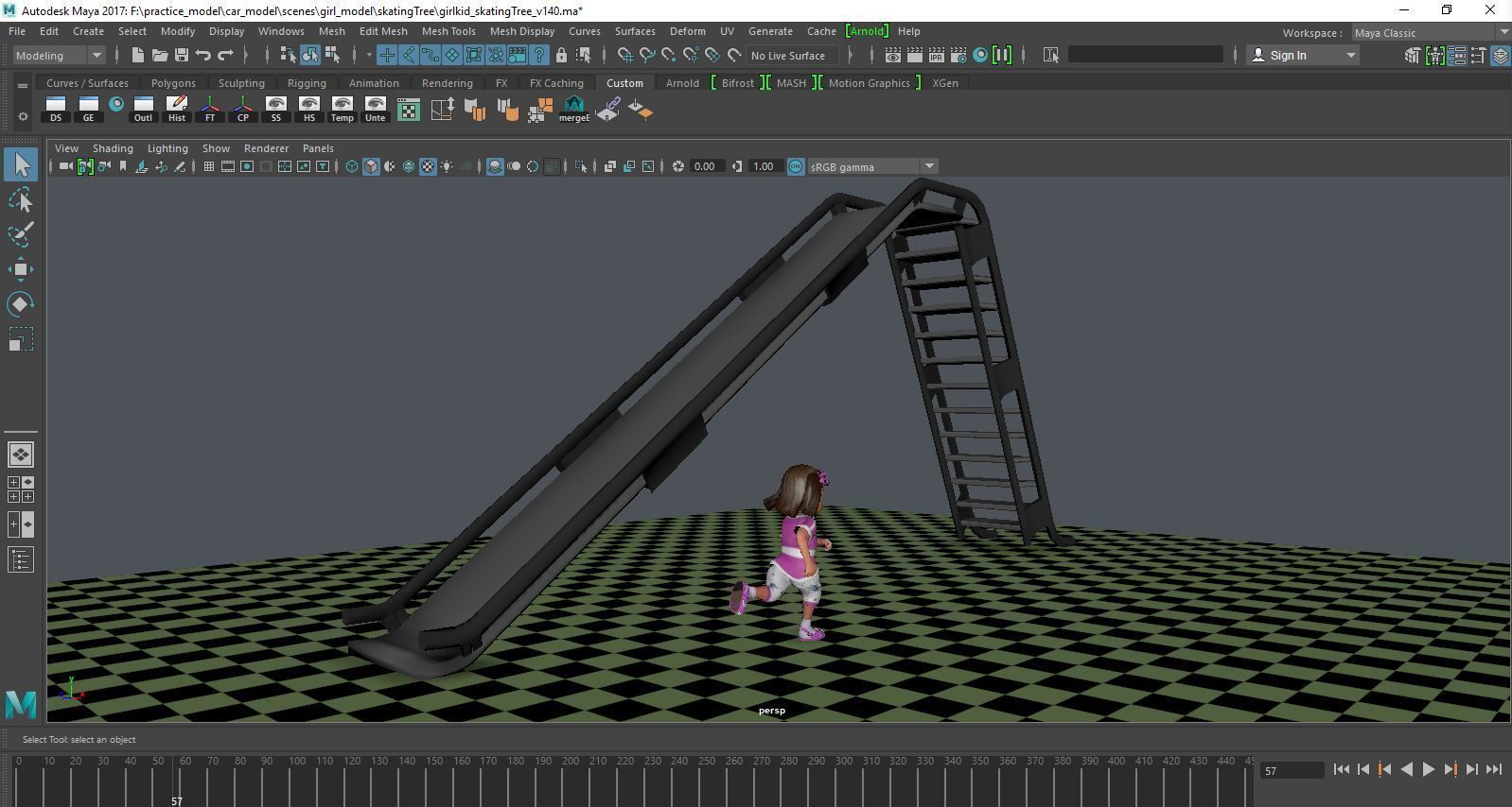 a girl kid playing skating tree - loopable 3D model_7