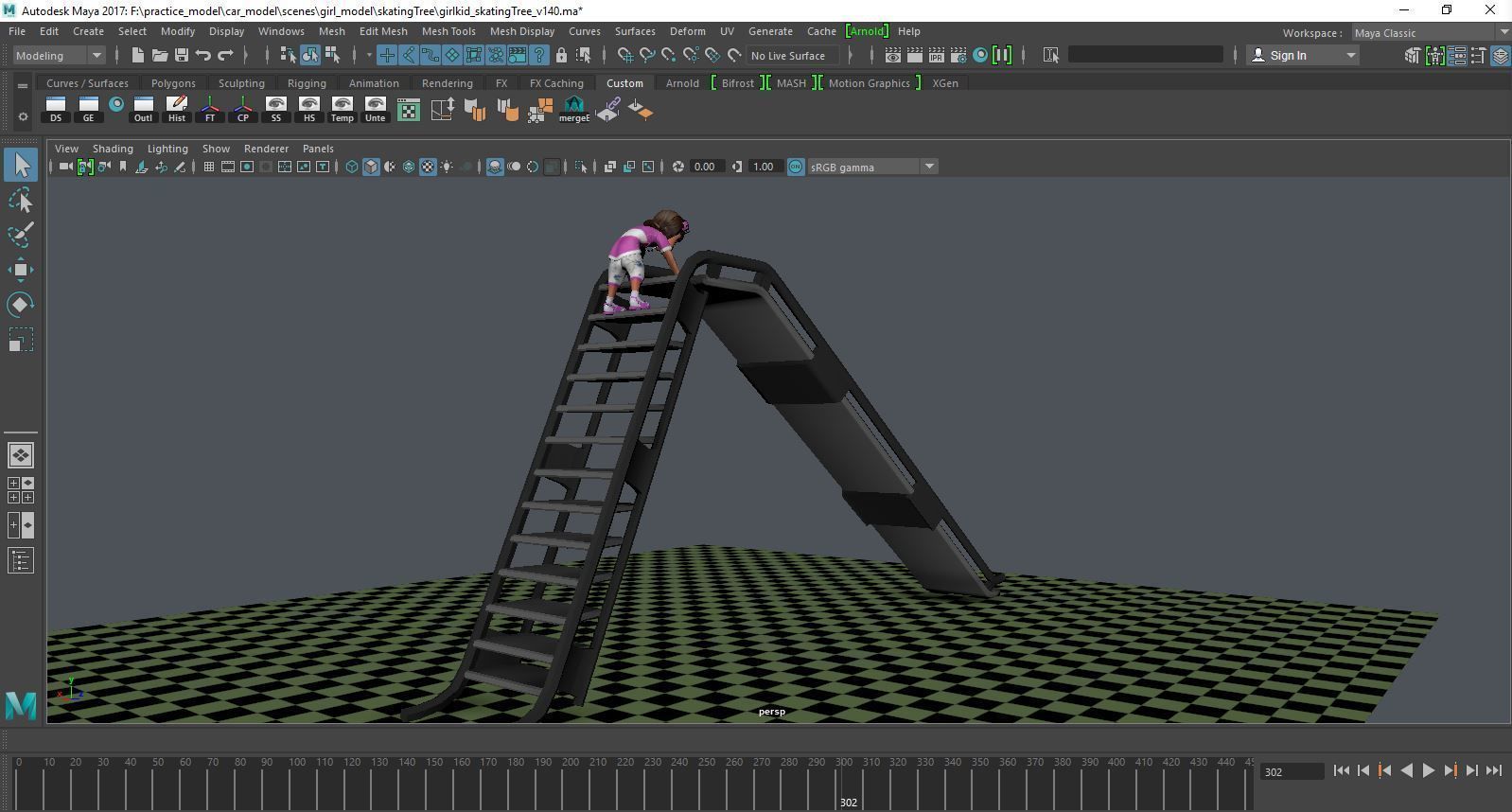 a girl kid playing skating tree - loopable 3D model_8