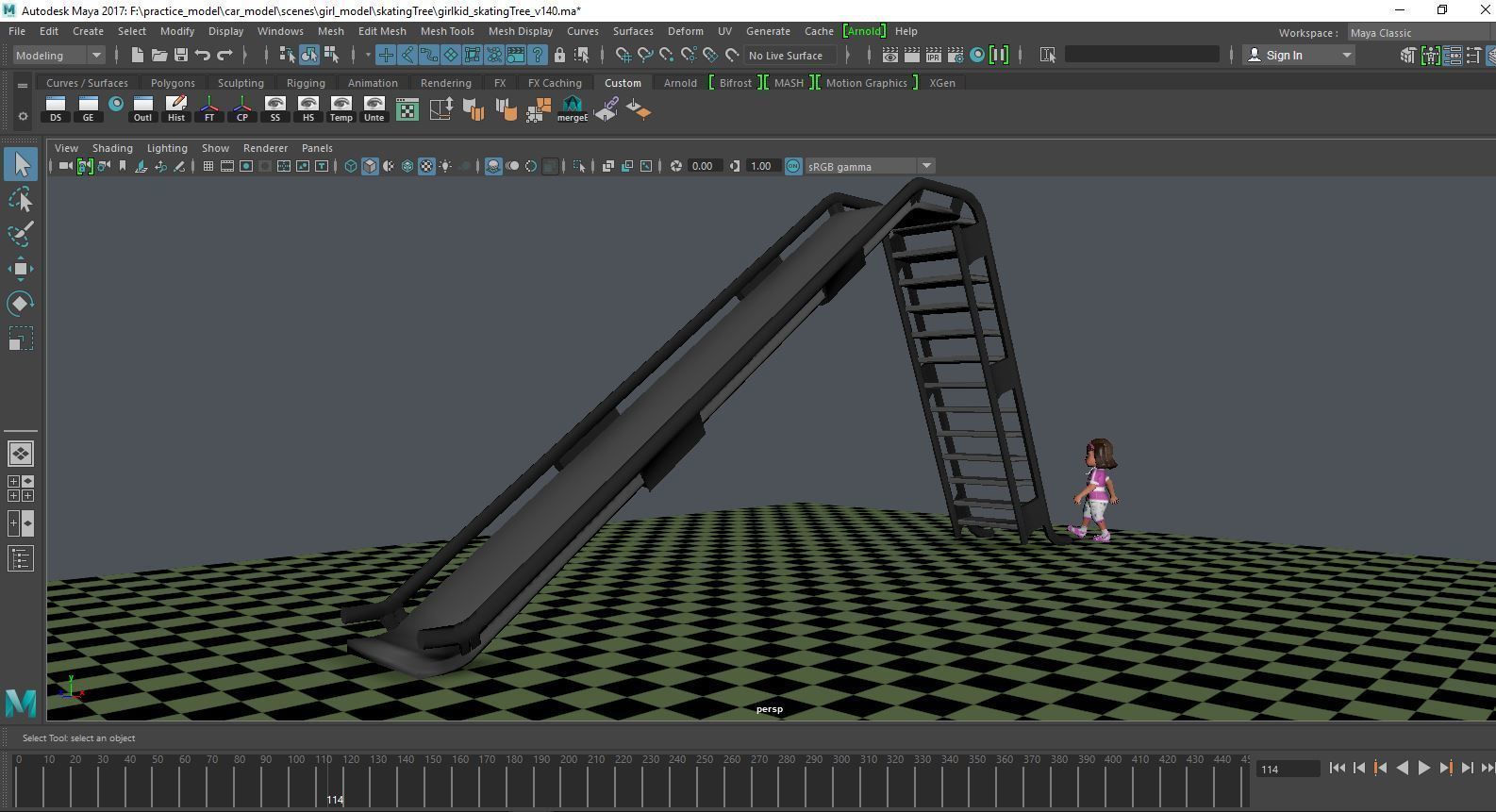 a girl kid playing skating tree - loopable 3D model_6