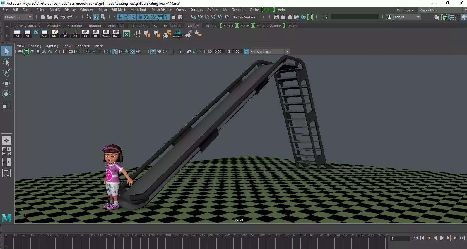 a girl kid playing skating tree - loopable 3D model_0