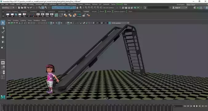 a girl kid playing skating tree - loopable 3D model