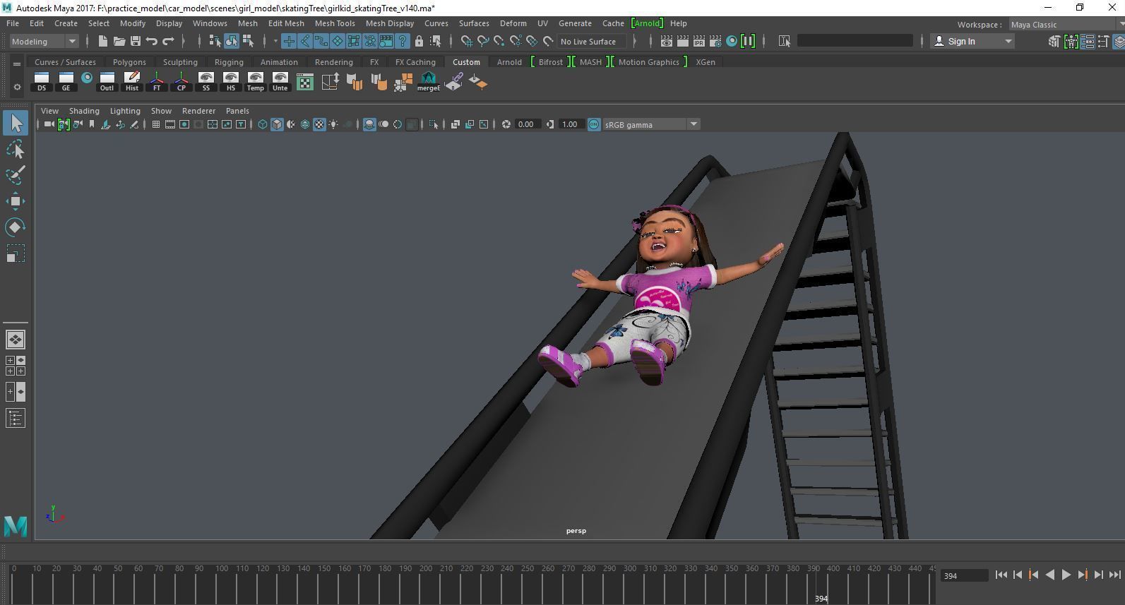 a girl kid playing skating tree - loopable 3D model_13
