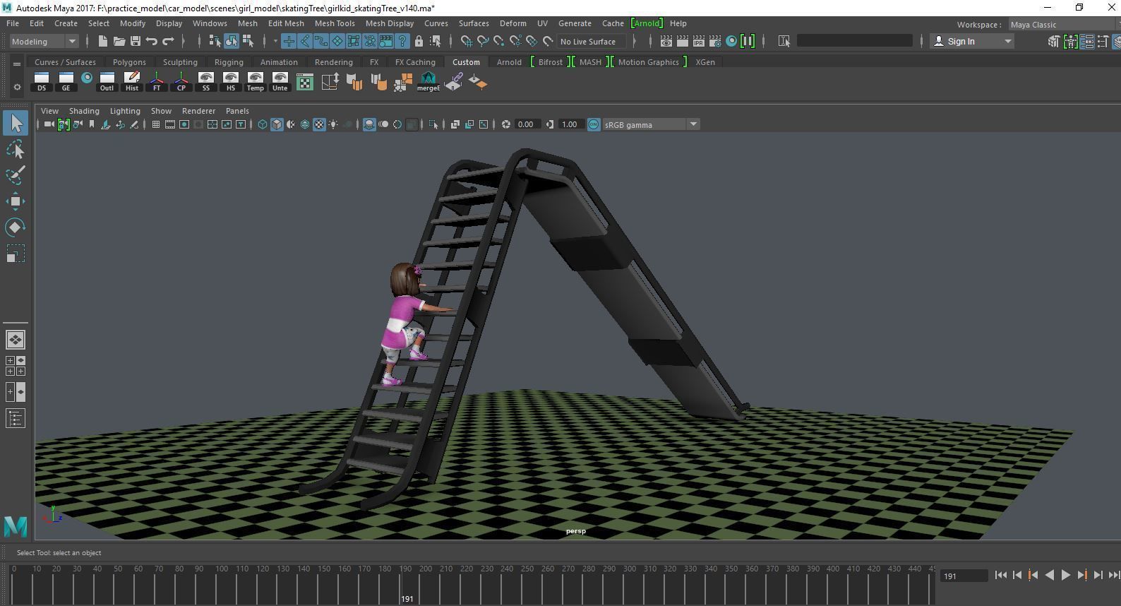 a girl kid playing skating tree - loopable 3D model_4