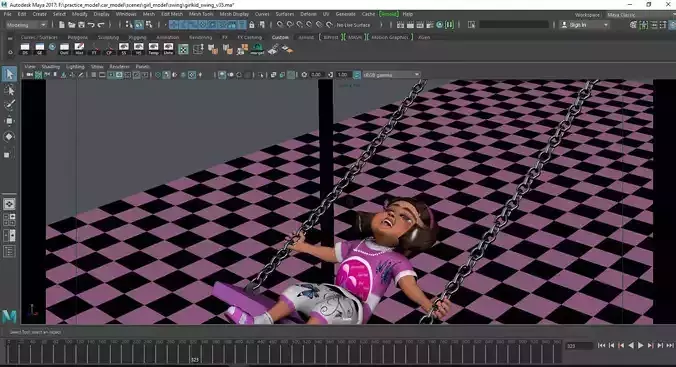 a girl kid playing Swing - loopable 3D model