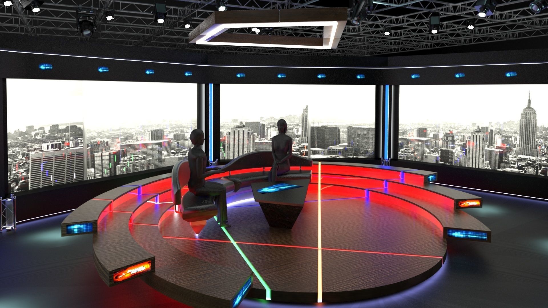 Virtual TV Studio Chat Set 2 3D model_5