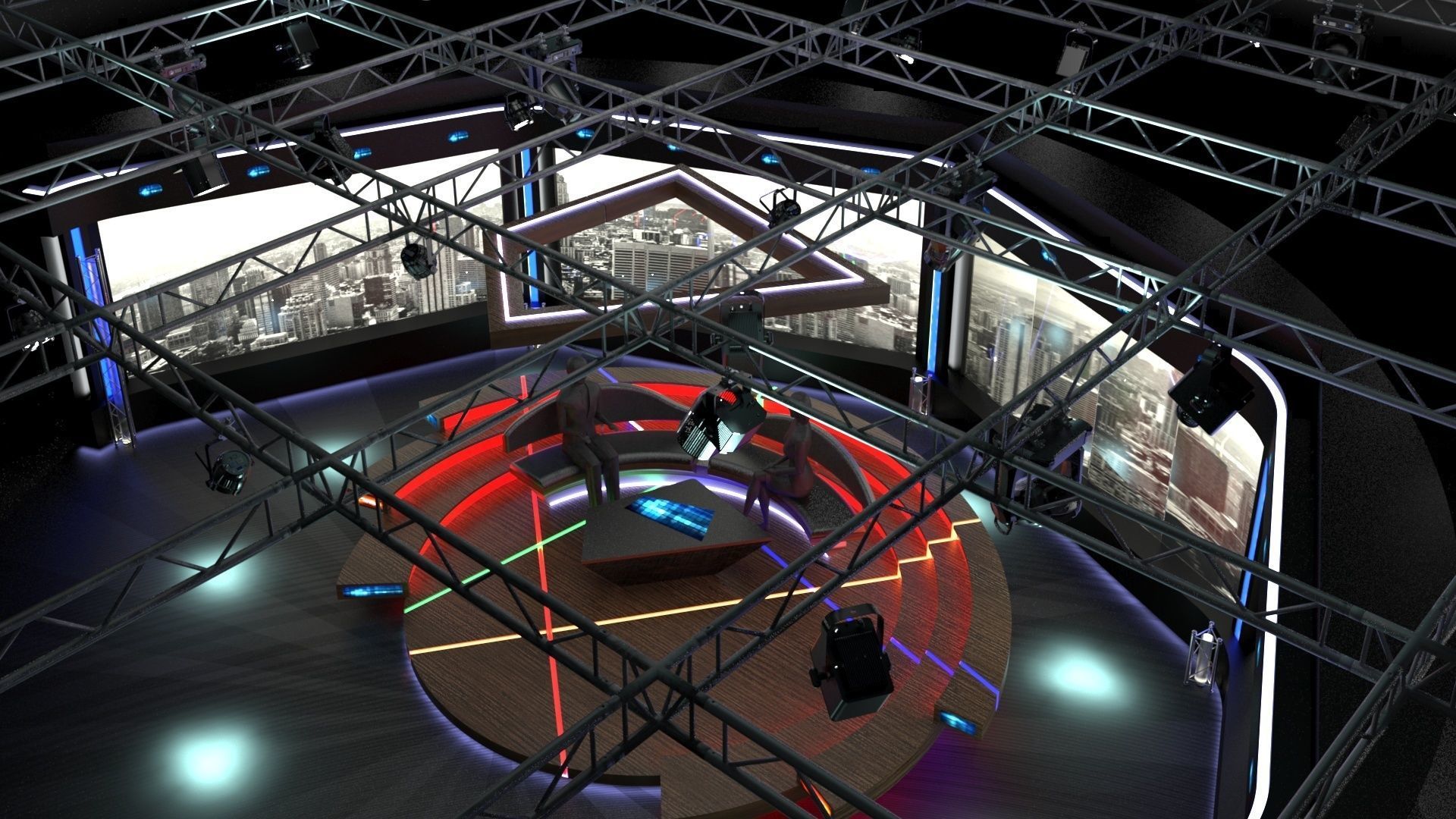 Virtual TV Studio Chat Set 2 3D model_23