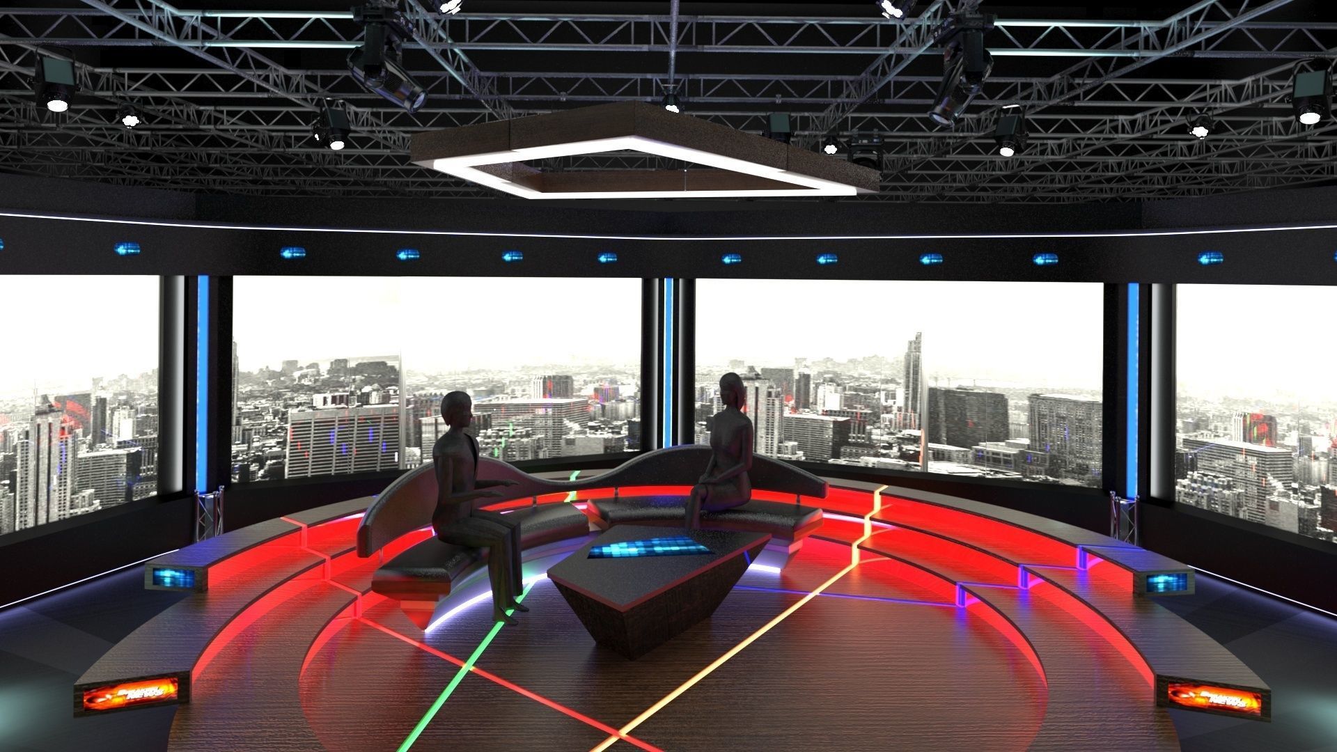 Virtual TV Studio Chat Set 2 3D model_9