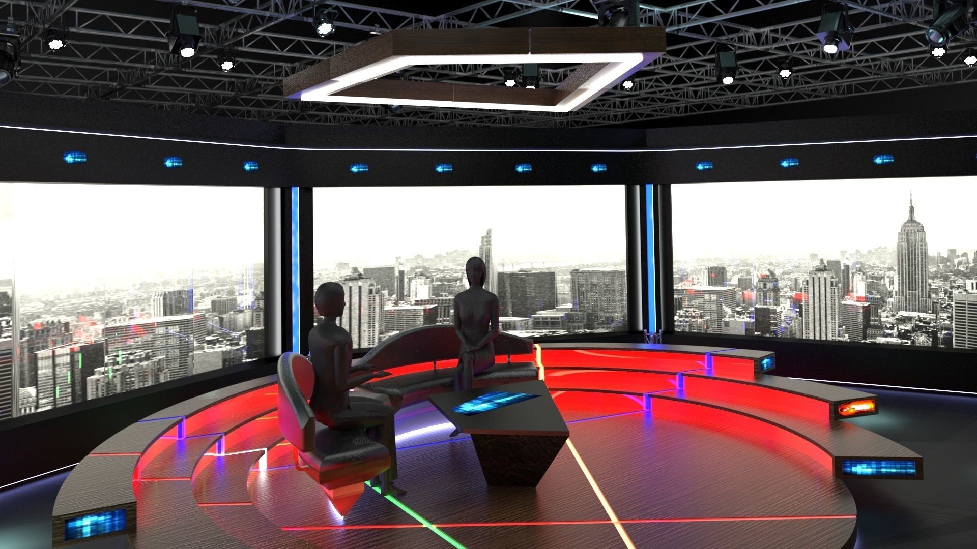 Virtual TV Studio Chat Set 2 3D model_17