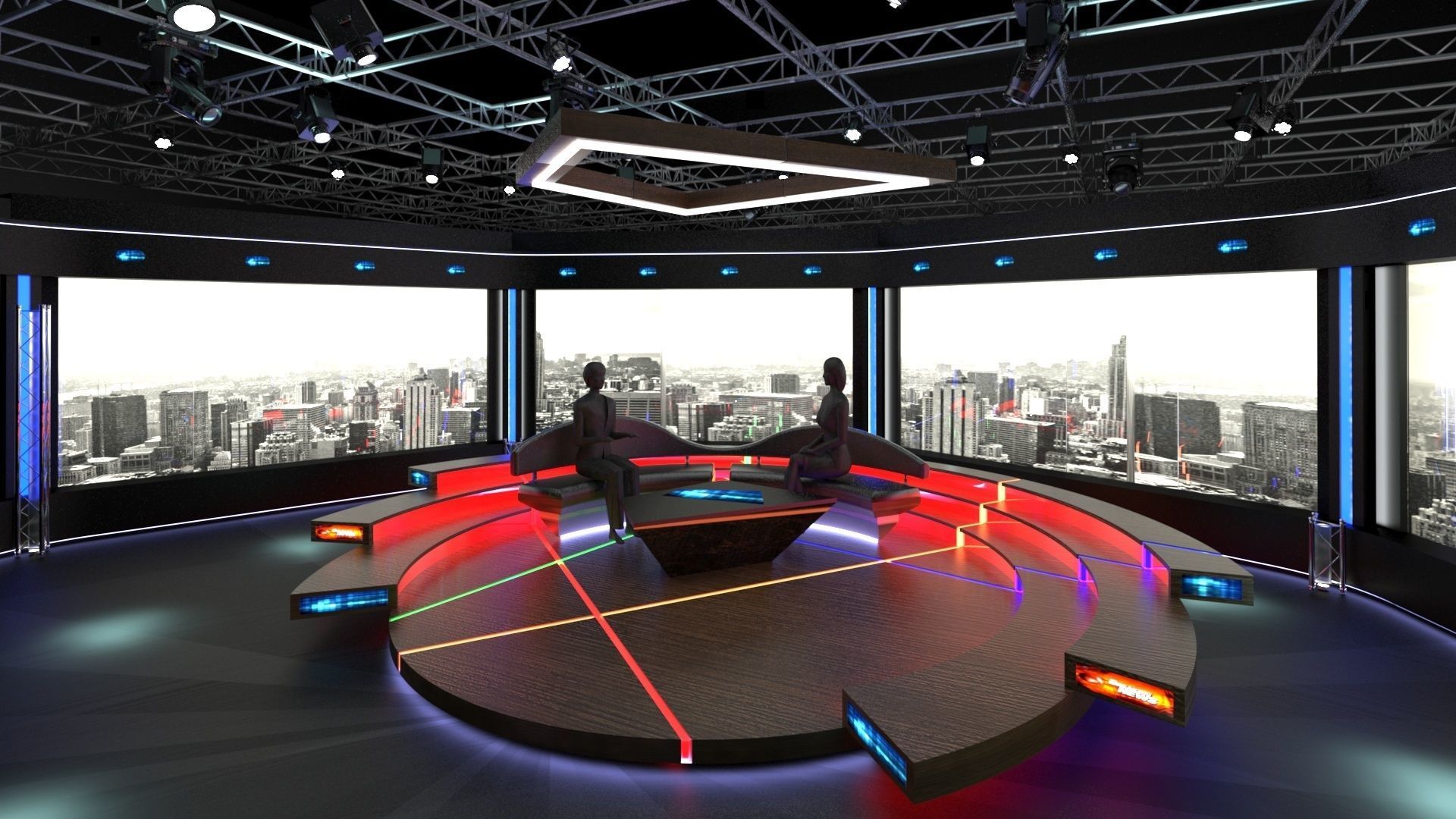Virtual TV Studio Chat Set 2 3D model_7