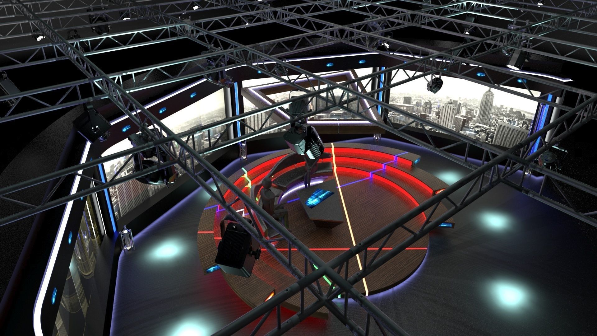 Virtual TV Studio Chat Set 2 3D model_21