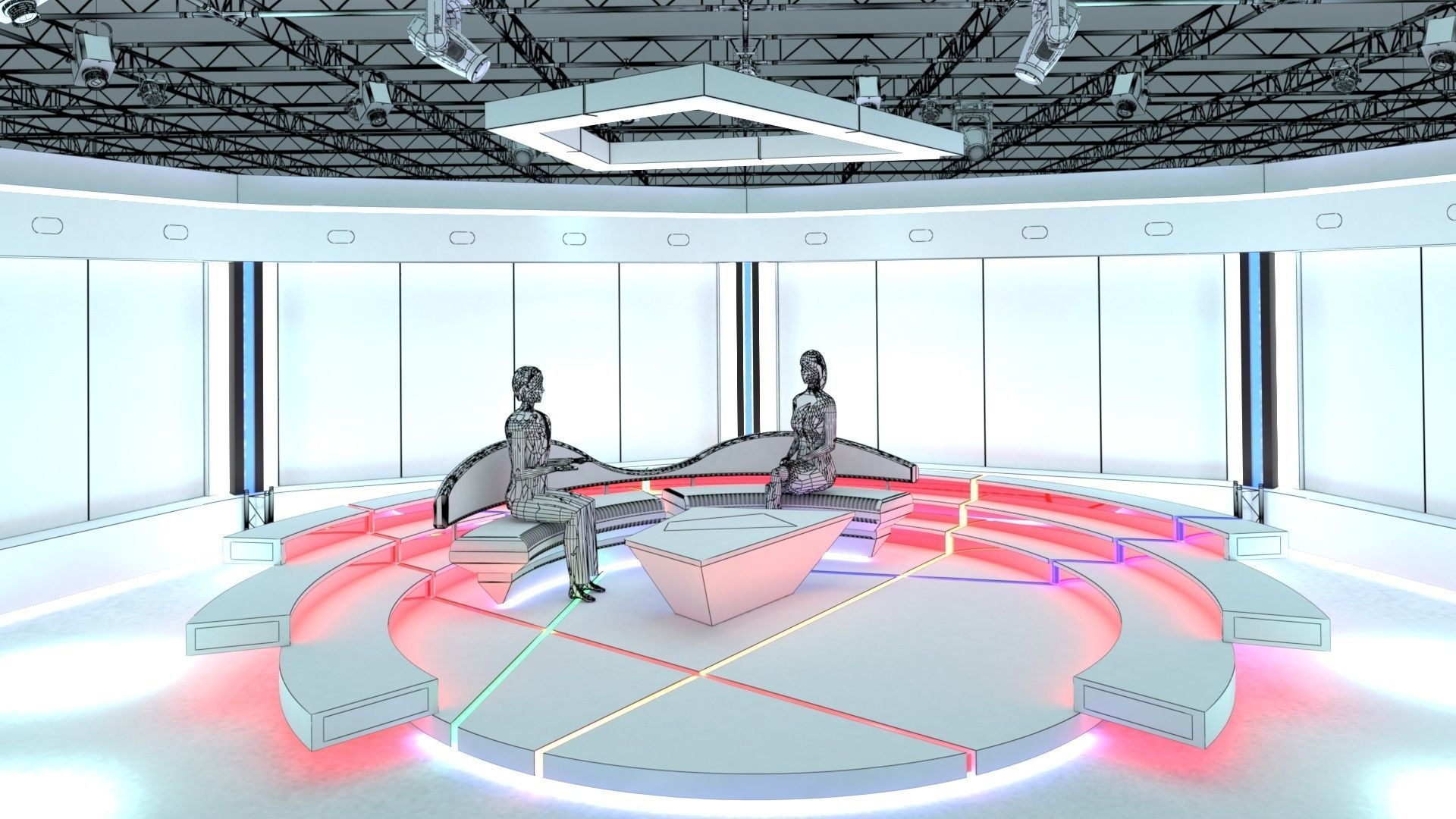 Virtual TV Studio Chat Set 2 3D model_2