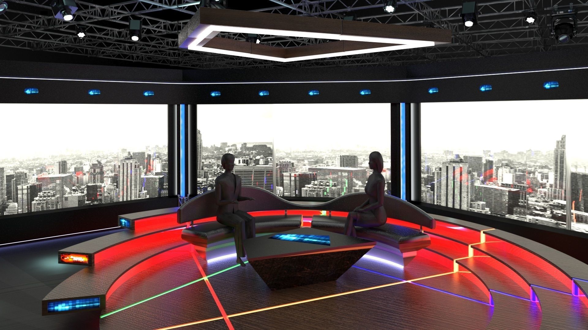 Virtual TV Studio Chat Set 2 3D model_19