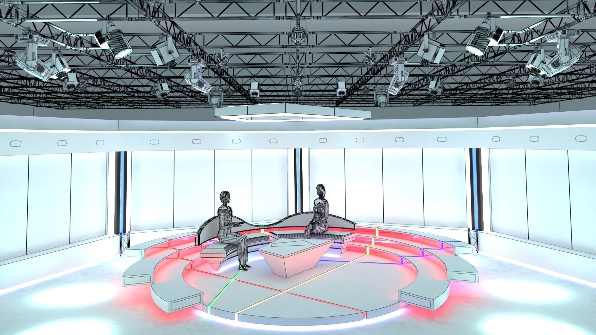 Virtual TV Studio Chat Set 2 3D model_4