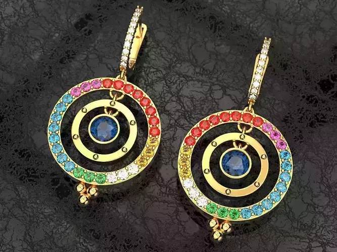 Earrings with multi colored precious stones