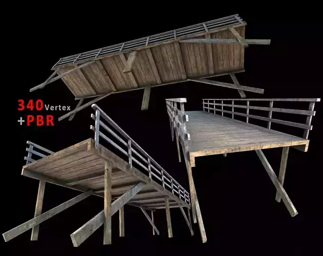 small wooden bridge - PBR  Game-Ready Low-poly 3D model