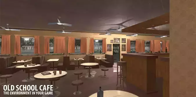 Old school cafe Low-poly 3D model