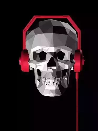 skull 3d model with headphones