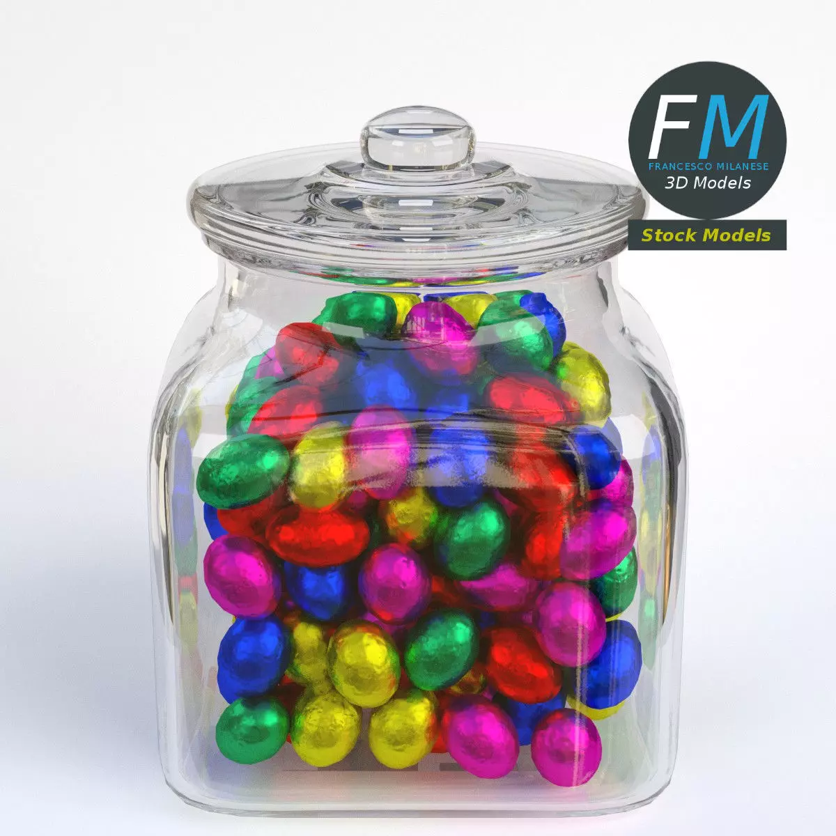 Glass jar filled with chocolate eggs 3D model_0