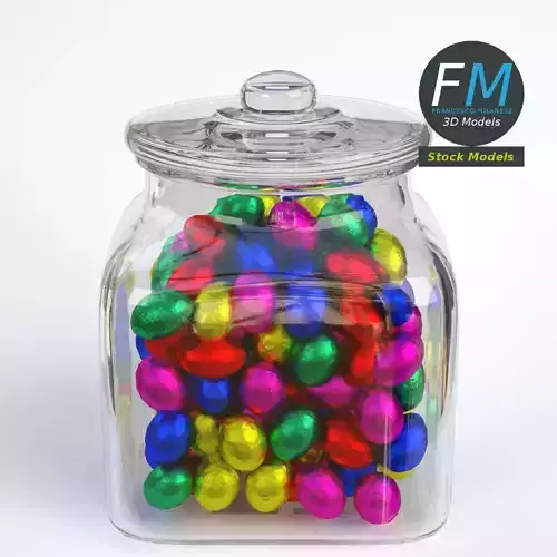 Glass jar filled with chocolate eggs