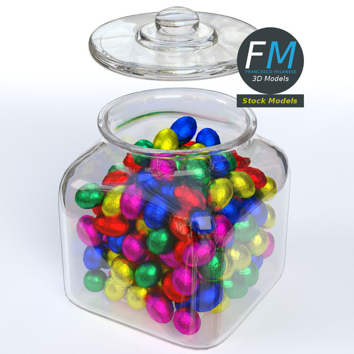 Glass jar filled with chocolate eggs 3D model_2
