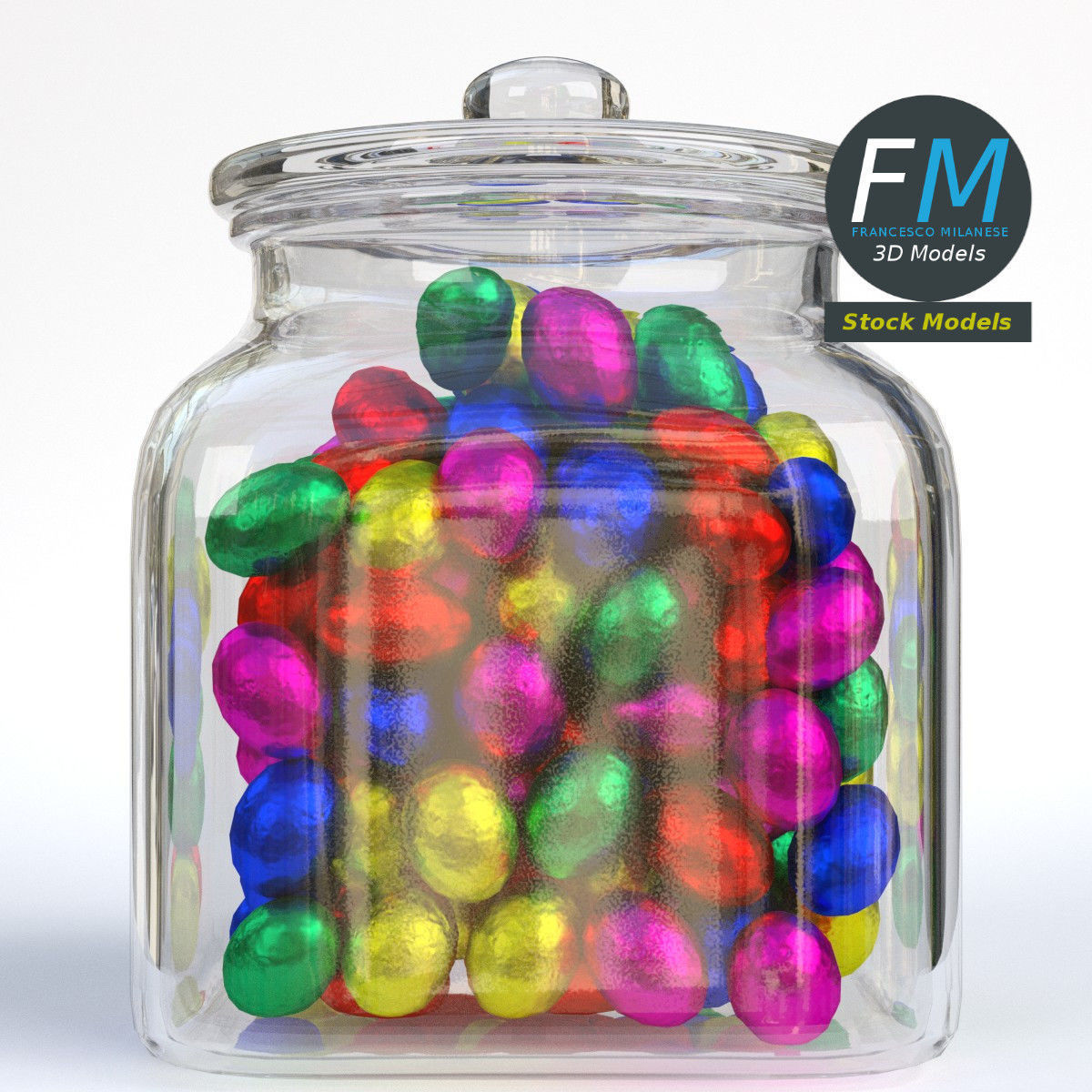 Glass jar filled with chocolate eggs 3D model_3