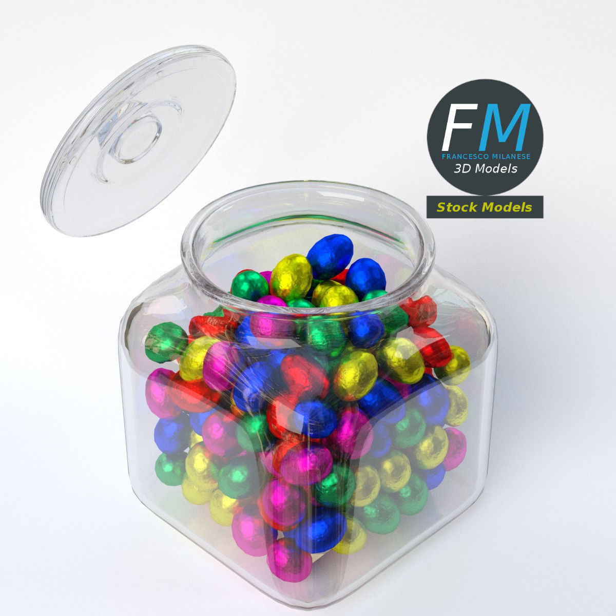 Glass jar filled with chocolate eggs 3D model_5