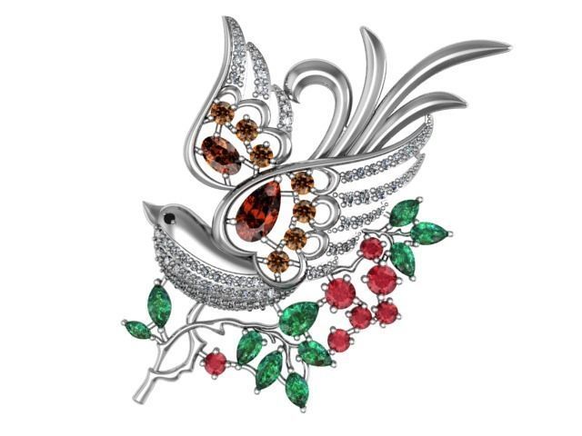 brooch bird 3D print model_1