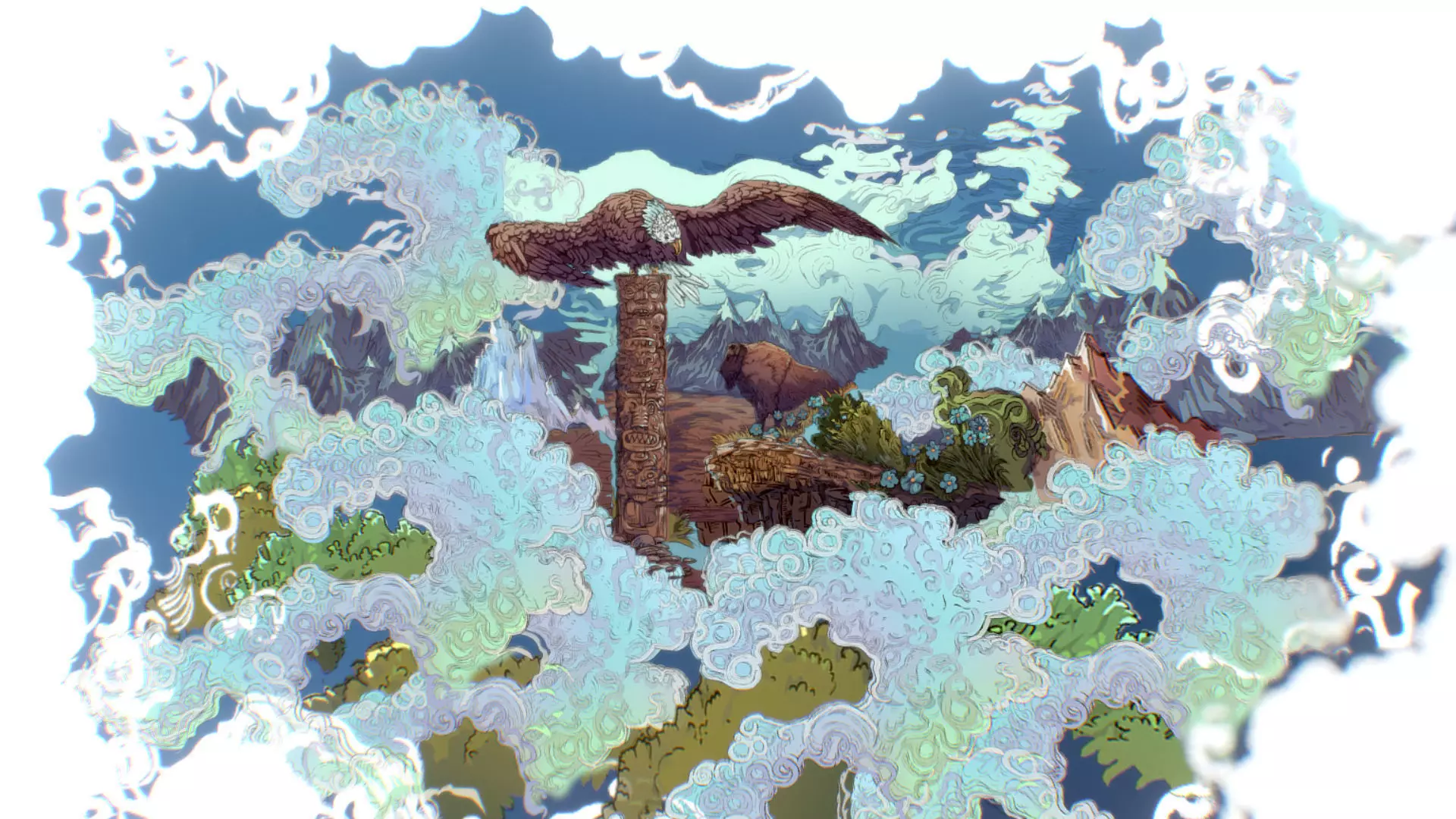 Landscape USA Scene Animated Paralax Low-poly 3D model_0