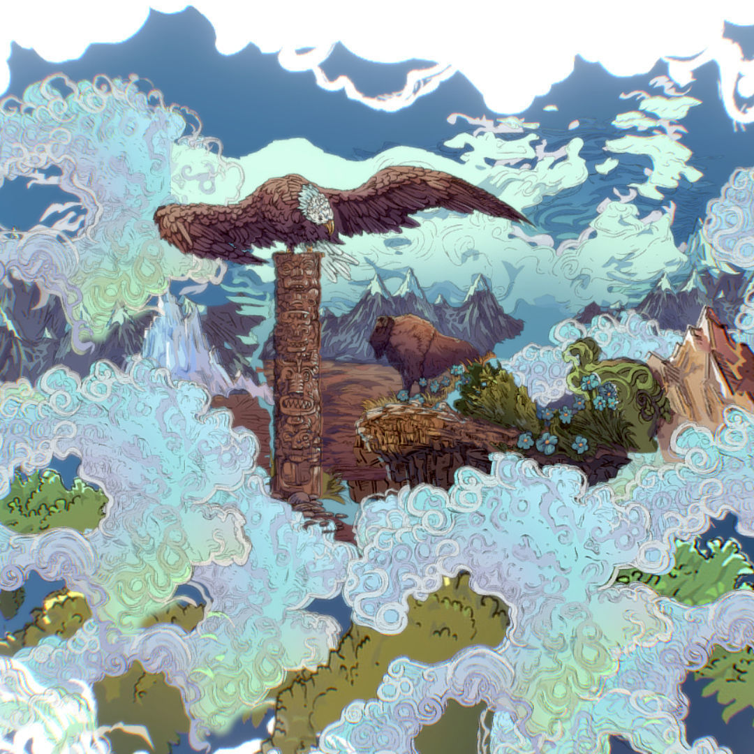 Landscape USA Scene Animated Paralax Low-poly 3D model_2