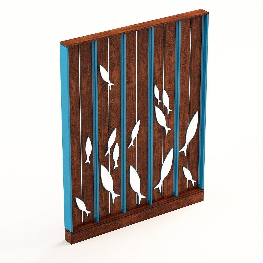 fish-partition wooden wall with fish 3D model_1