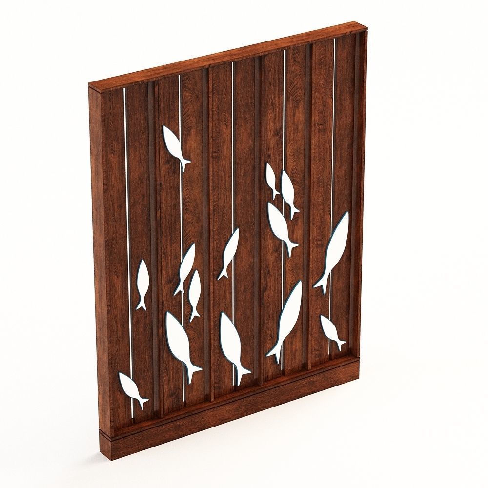 fish-partition wooden wall with fish 3D model_3