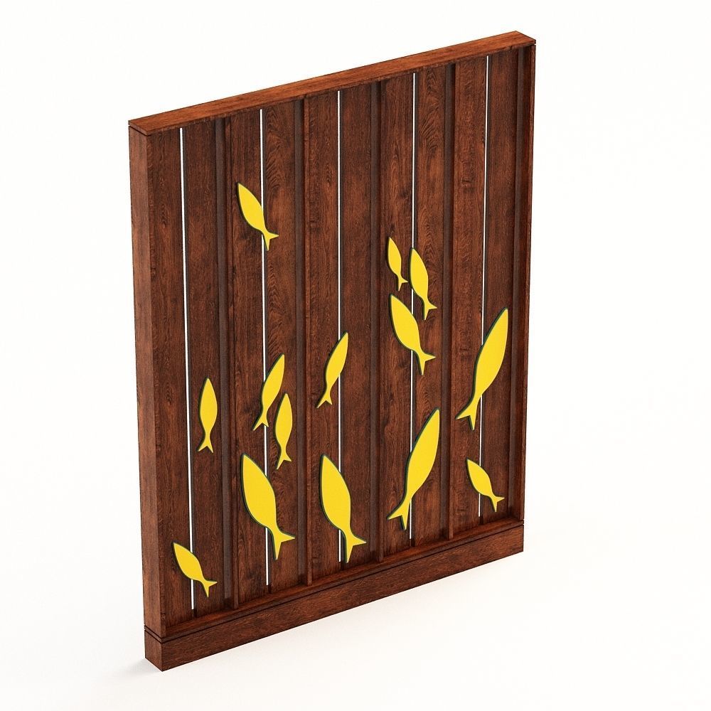 fish-partition wooden wall with fish 3D model_2