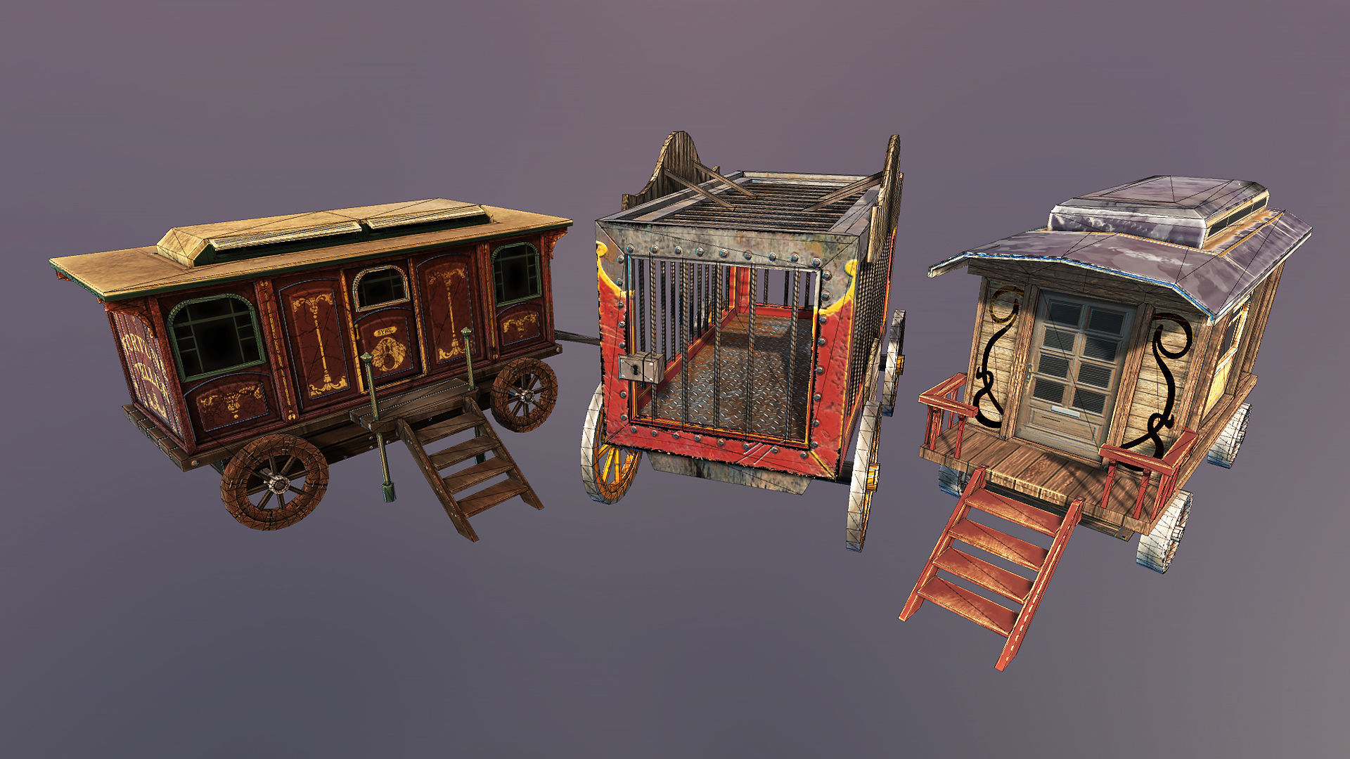 Horror circus vagons Low-poly 3D model_1