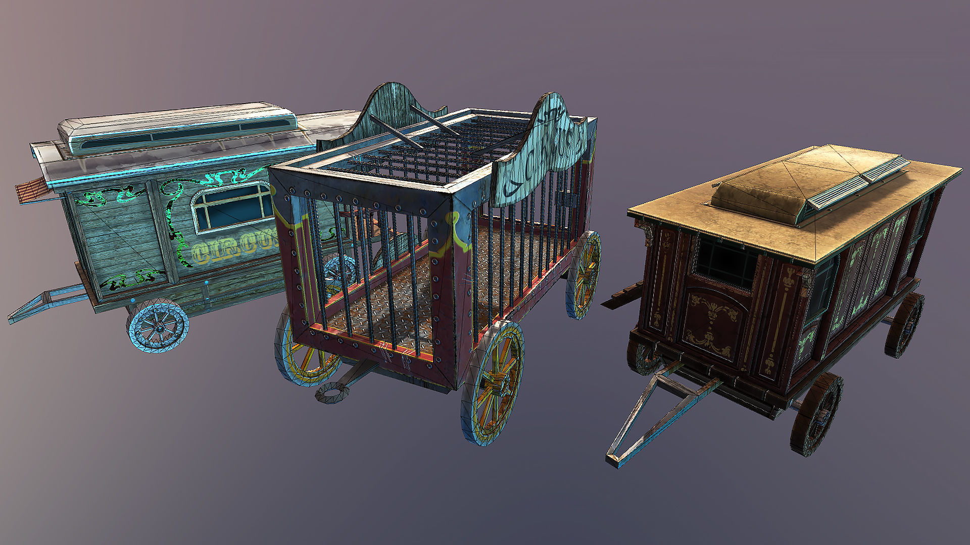 Horror circus vagons Low-poly 3D model_4