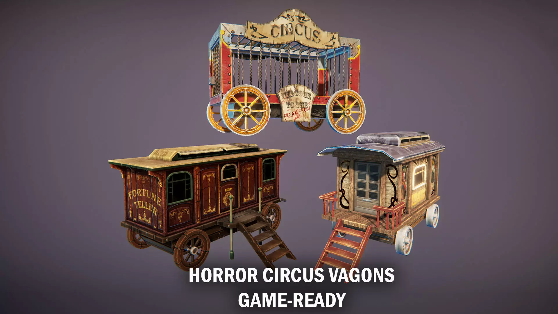 Horror circus vagons Low-poly 3D model_0