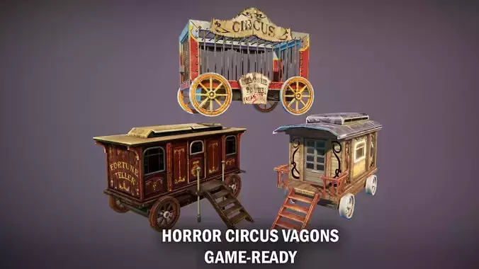 Horror circus vagons Low-poly 3D model