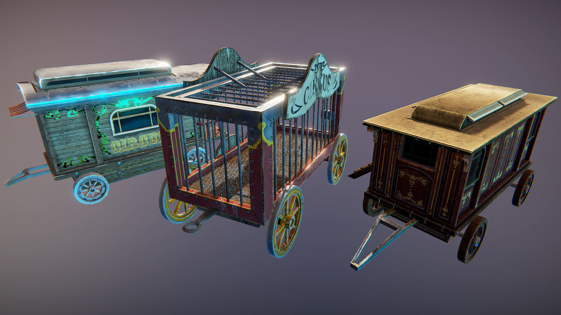 Horror circus vagons Low-poly 3D model_3
