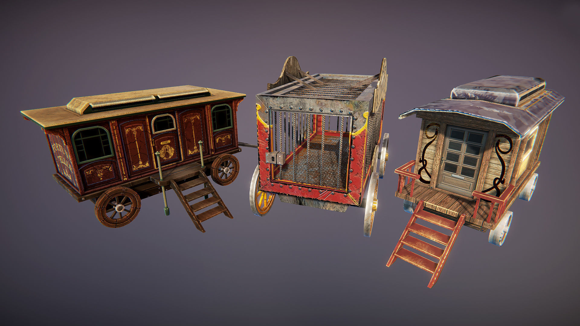 Horror circus vagons Low-poly 3D model_2