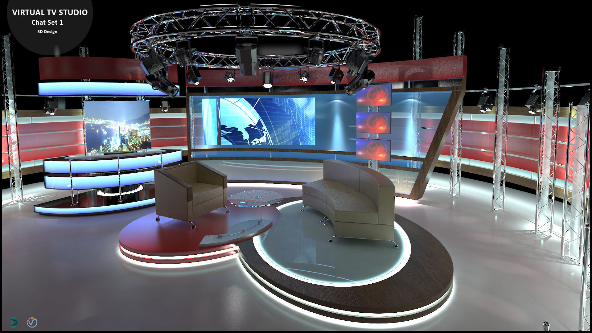Virtual TV Studio Sets - Collection Vol 11 - 2 PCS DESIGN 3D model_3