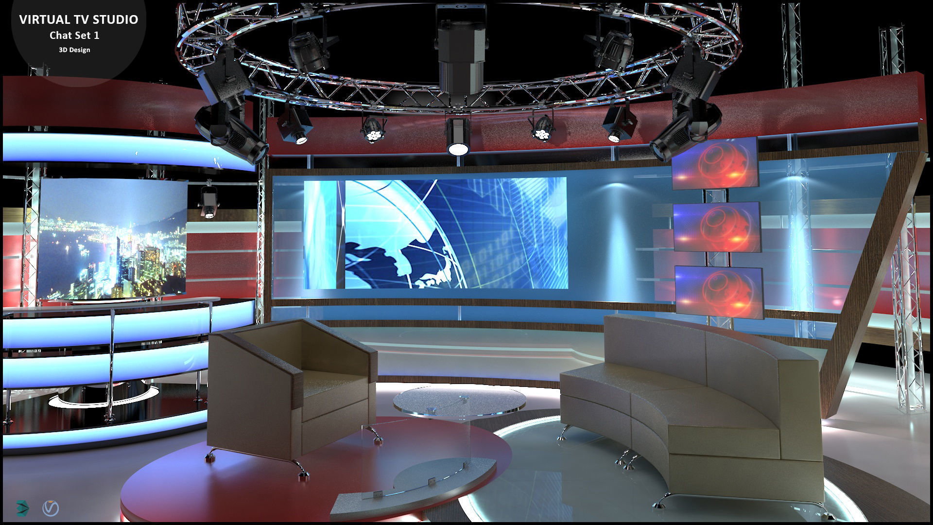 Virtual TV Studio Sets - Collection Vol 11 - 2 PCS DESIGN 3D model_12
