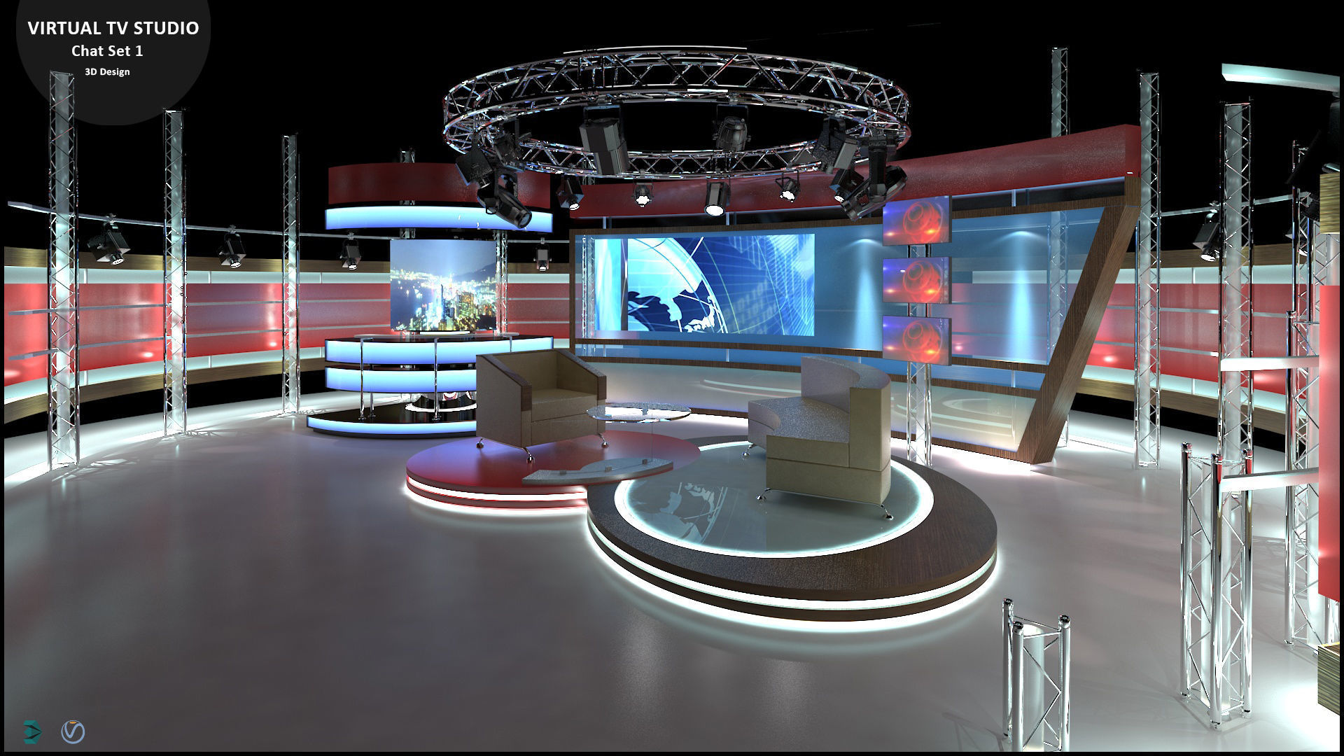 Virtual TV Studio Sets - Collection Vol 11 - 2 PCS DESIGN 3D model_7