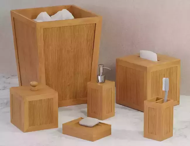 Natural Elements 6 pc Bamboo Bath Accent Set 3D model