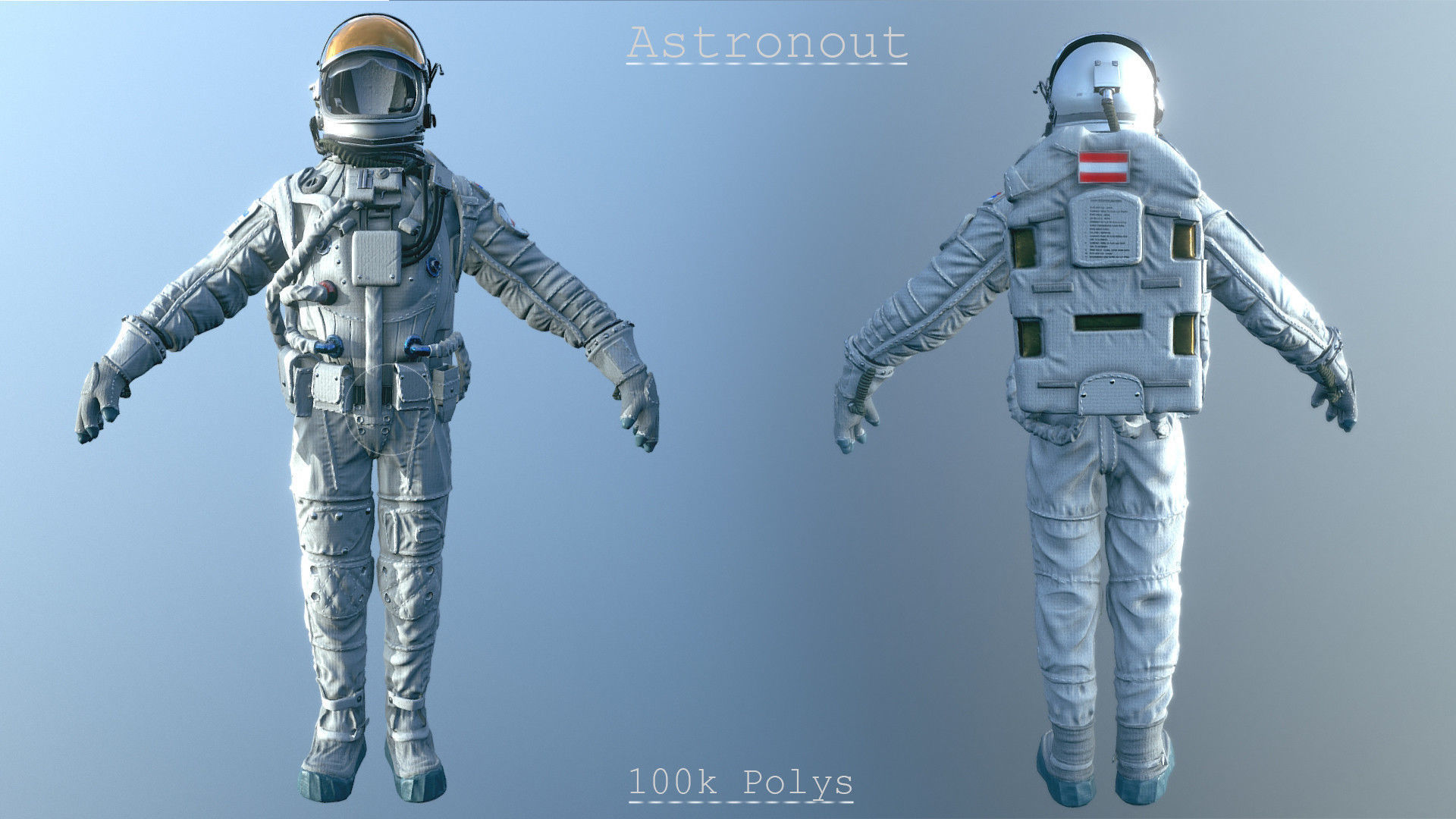 Astronaut in spacesuit Low-poly 3D model_1