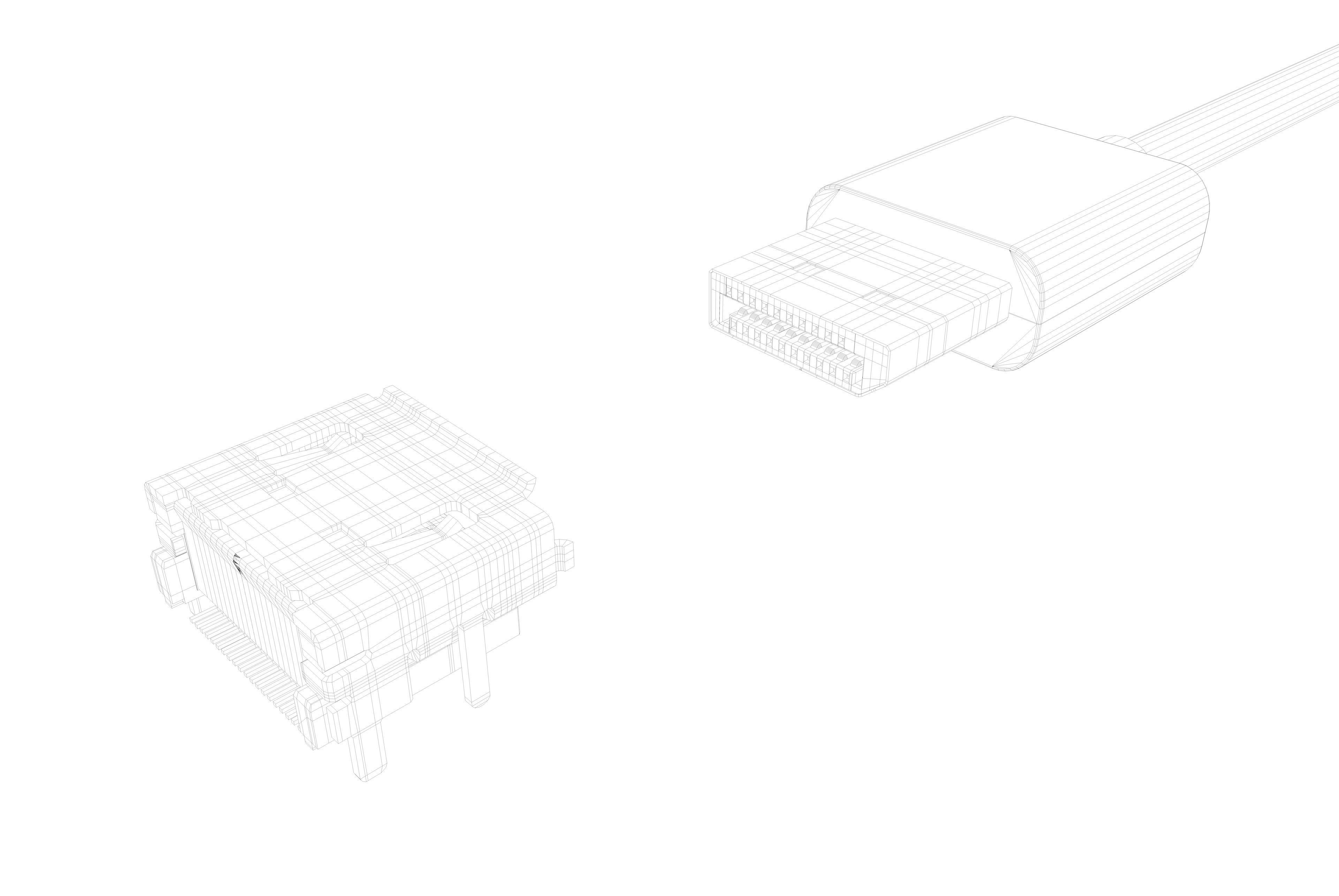 Display port DP Male and Female connector 3D model_5