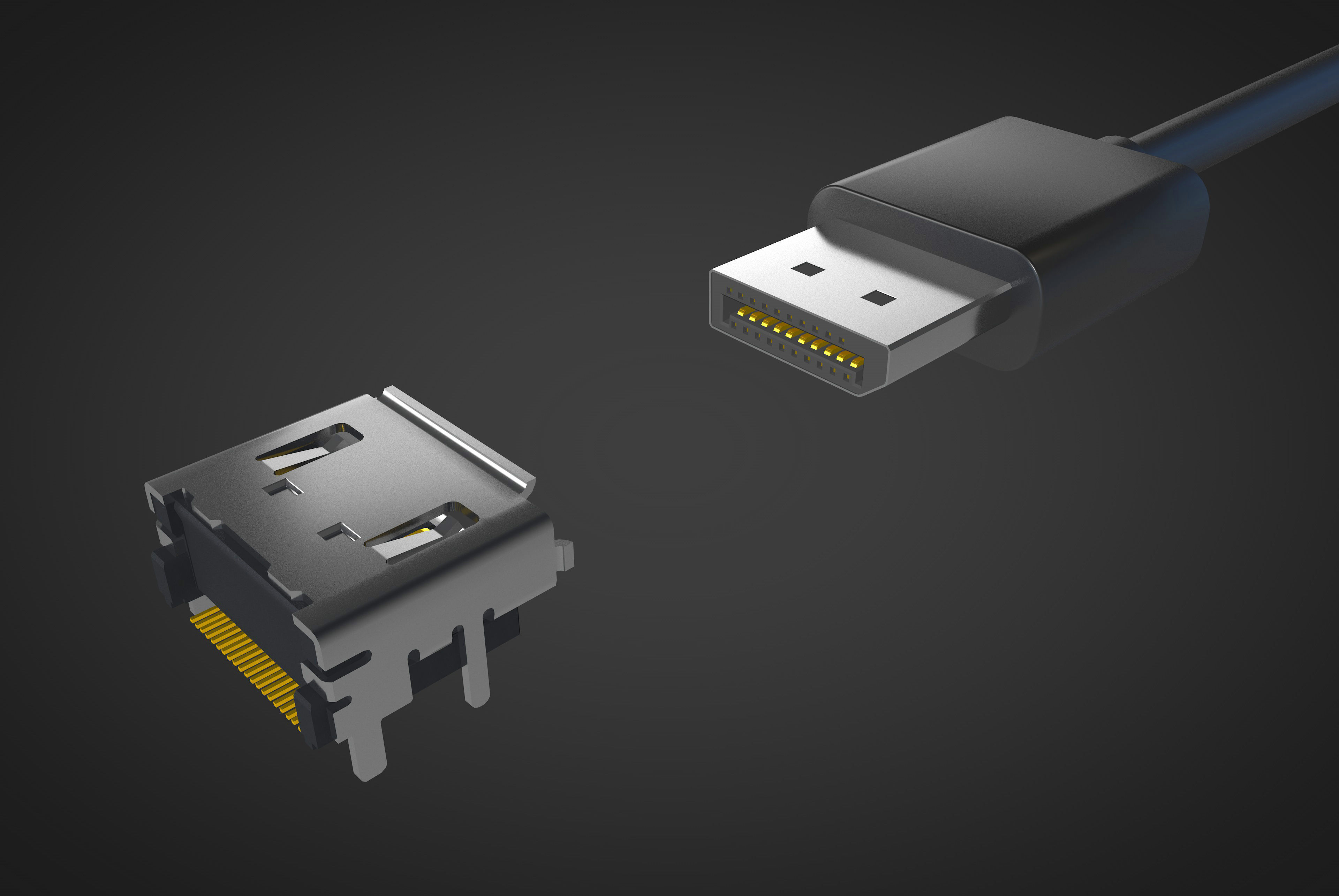 Display port DP Male and Female connector 3D model_1