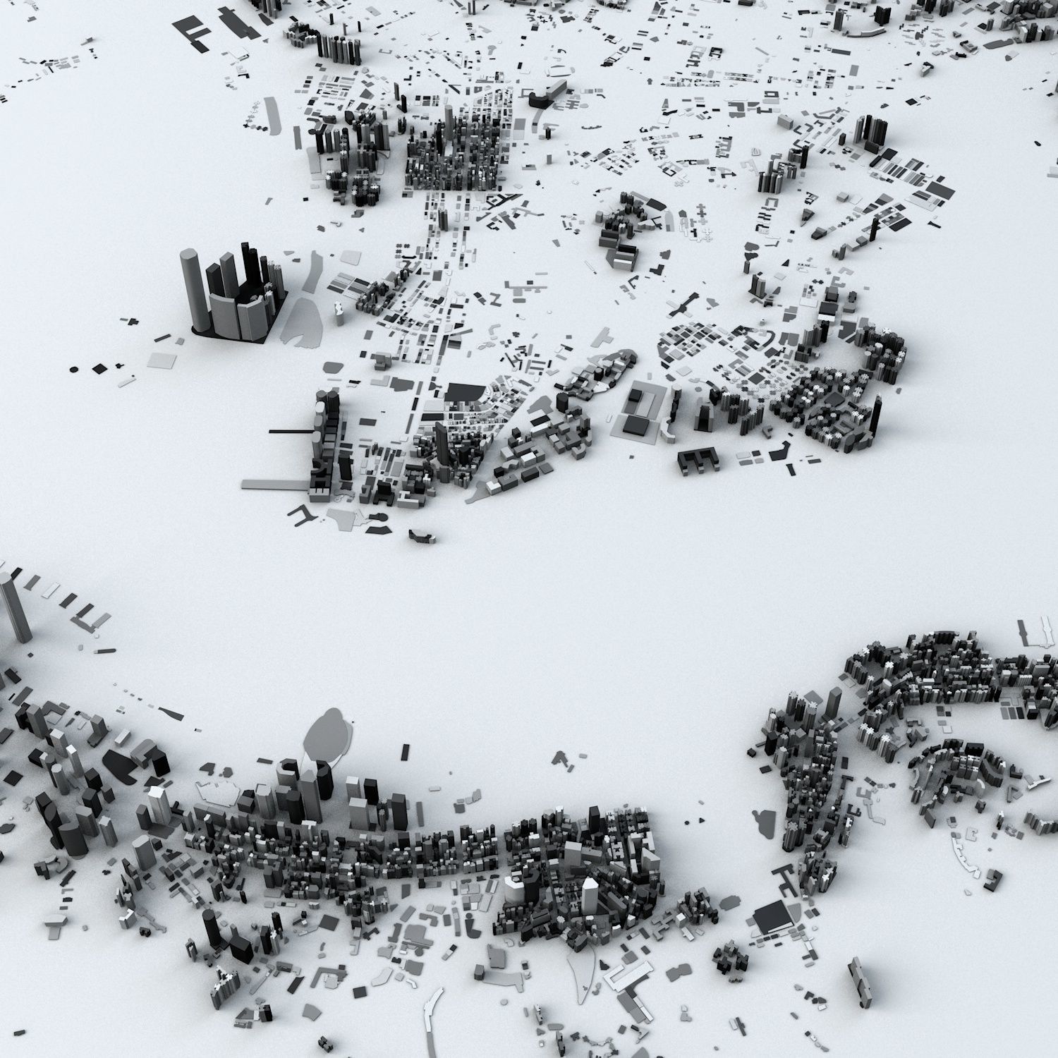 Hong Kong 18 Districts Streets and Buildings 3D model_1